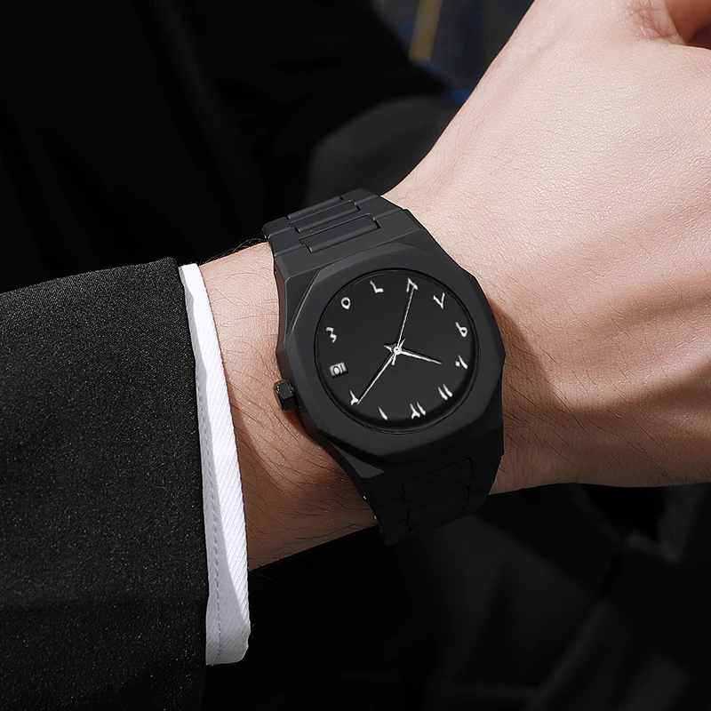 Brand Custom Your Private Label Logo Black Arabic Numerals Calendar Analog Watch for Man Manufacturer