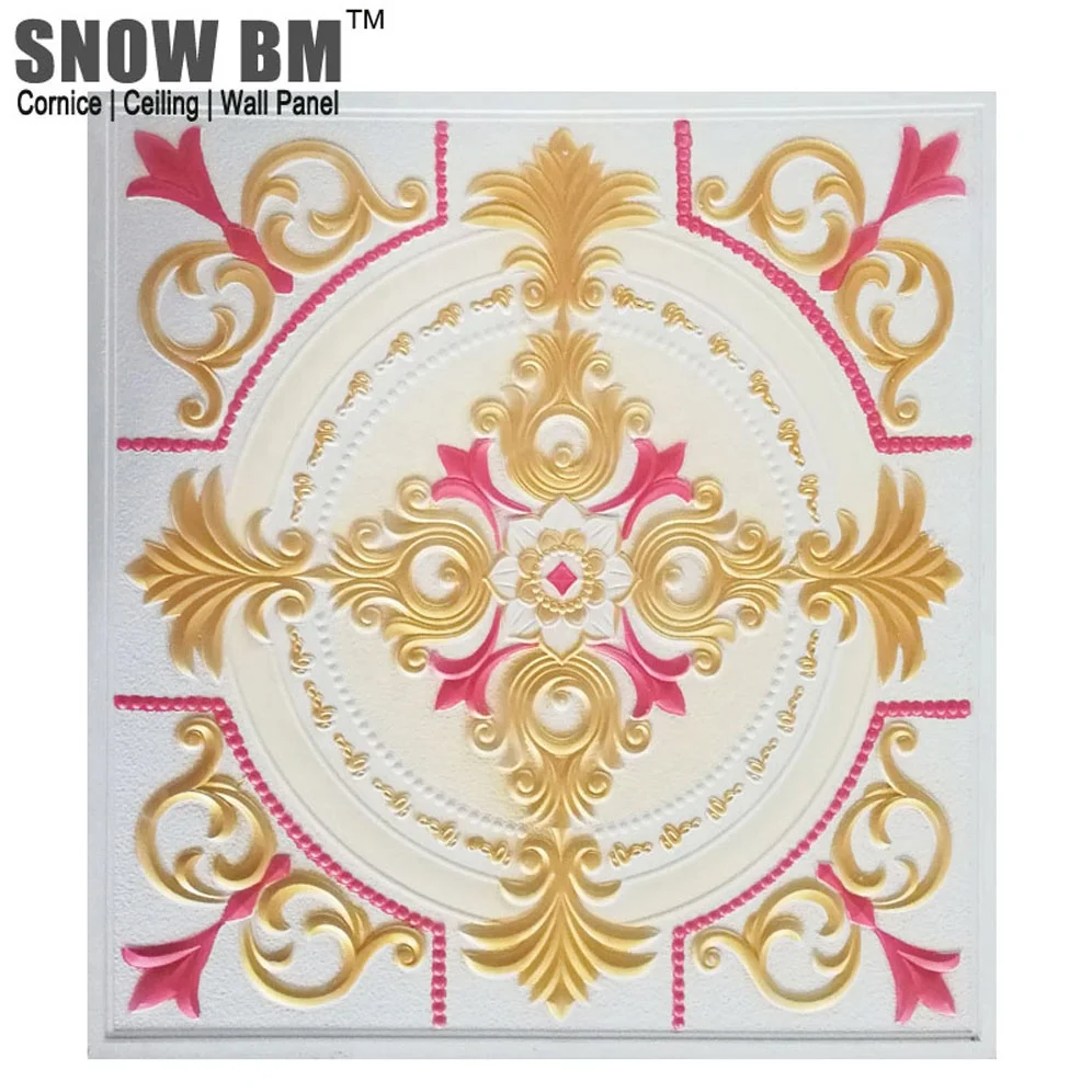 SNOW BM Golden Color Flower Design Fiberglass  Reinforced False Ceiling Gypsum Tiles