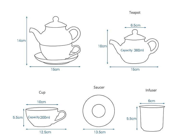 Custom Logo Artwork Coffee Serving Stackable Pot Teapot And Cup Saucer