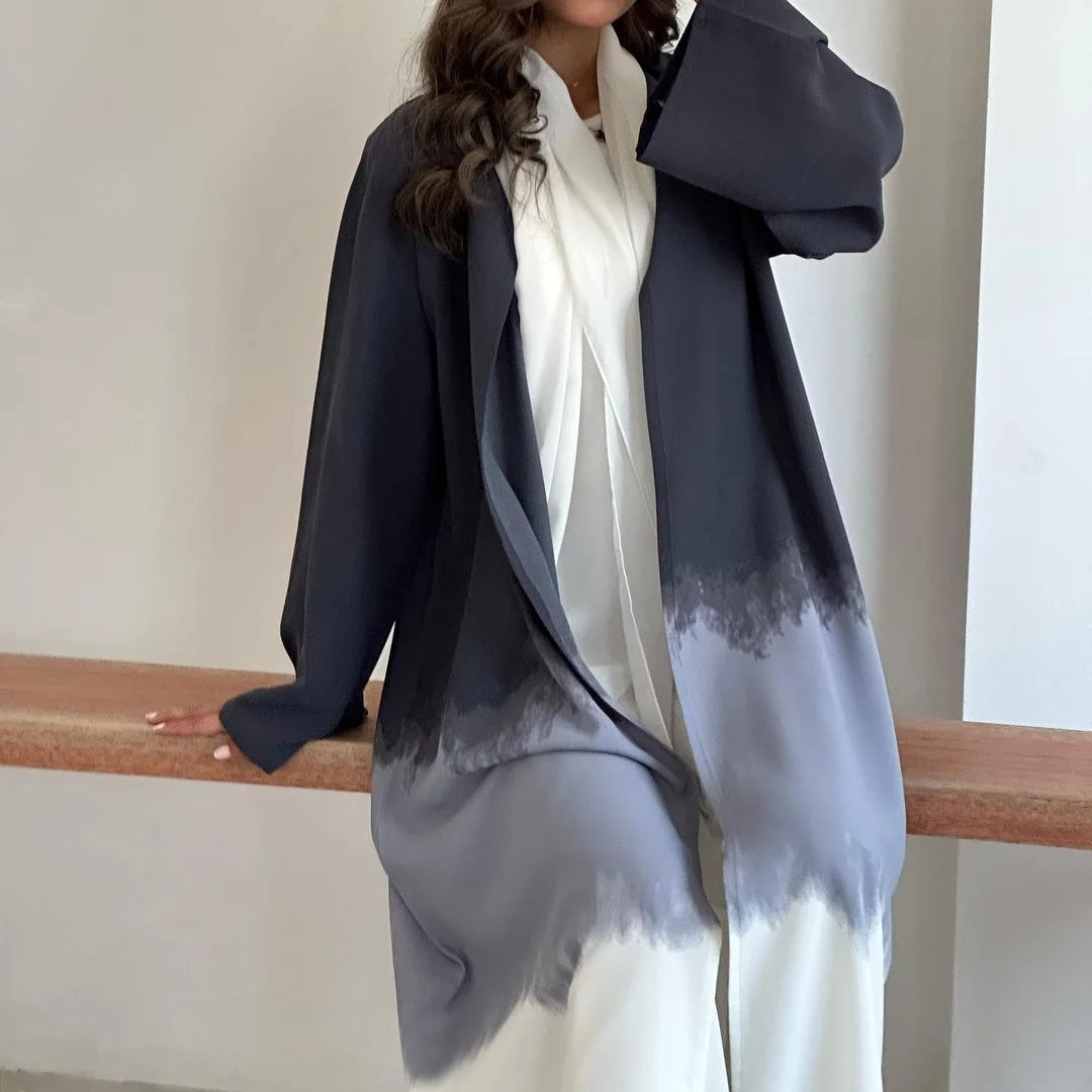 Dubai Long Cuff Gathered Puffed Sleeve Abaya In The Color  Teal