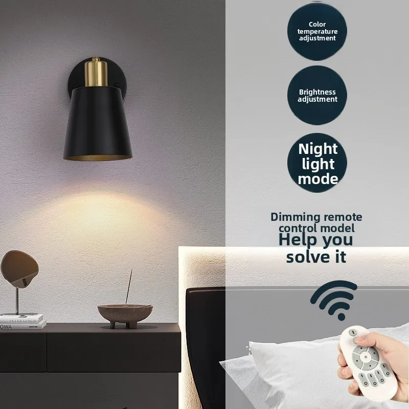 Schlafzimmer-Wandleuchte, Nachttischleuchte, einstellbarer Winkel, Fernbedienung, dimmbare LED-Eisen-Leseleuchte für Hotel, minimalistisch, luxuriös