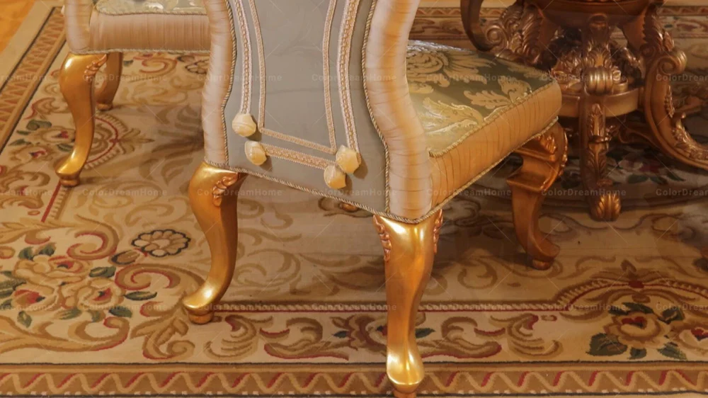 Европейская мебель, античный круглый обеденный стол ручной работы и светло-серый тканевый стул для 6 сидений