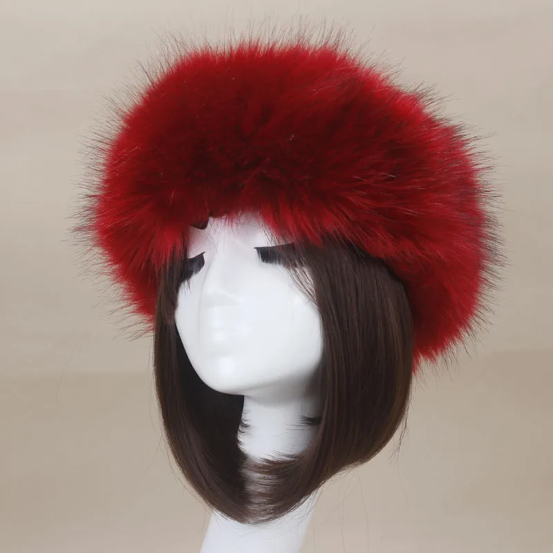 Women Russian Faux Fluffy Fox Fur Hat Headband Winter Earwarmer Ski Outdoor Acc 