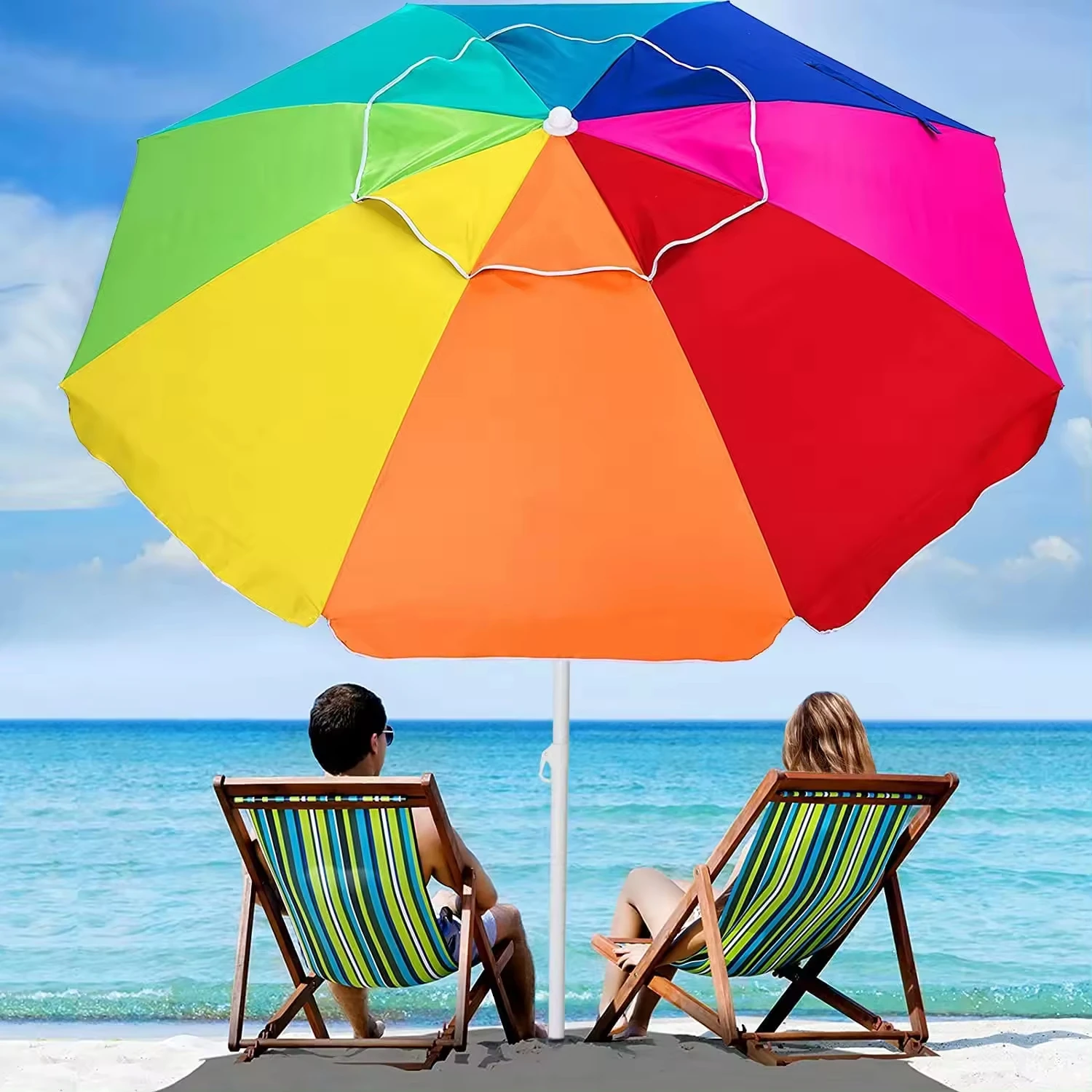cheap rainbow patio umbrella 8 Ft Beach Wholesale Pallet 120 Pcs The premium quality steel pole and fiberglass ribs make our umbrella more Sturdy and stronger Member's Mark 8' Rainbow Beach