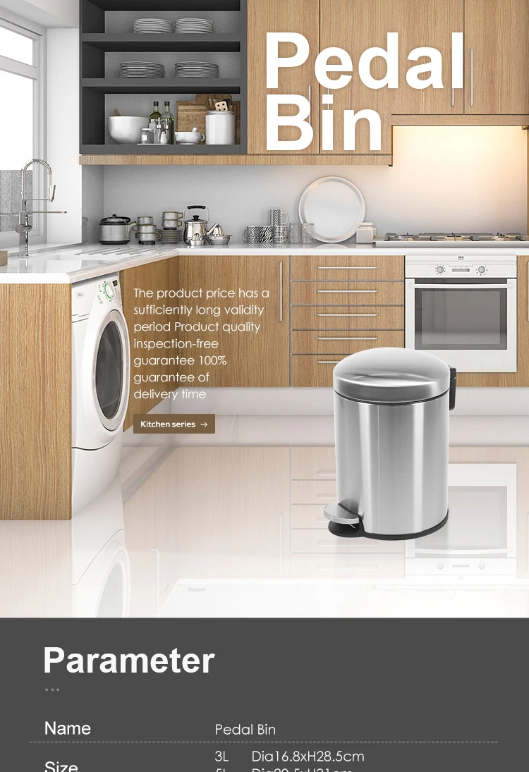 Stainless Steel And Plastic Reusable Bin Liner Pedals Toilet Dustbin