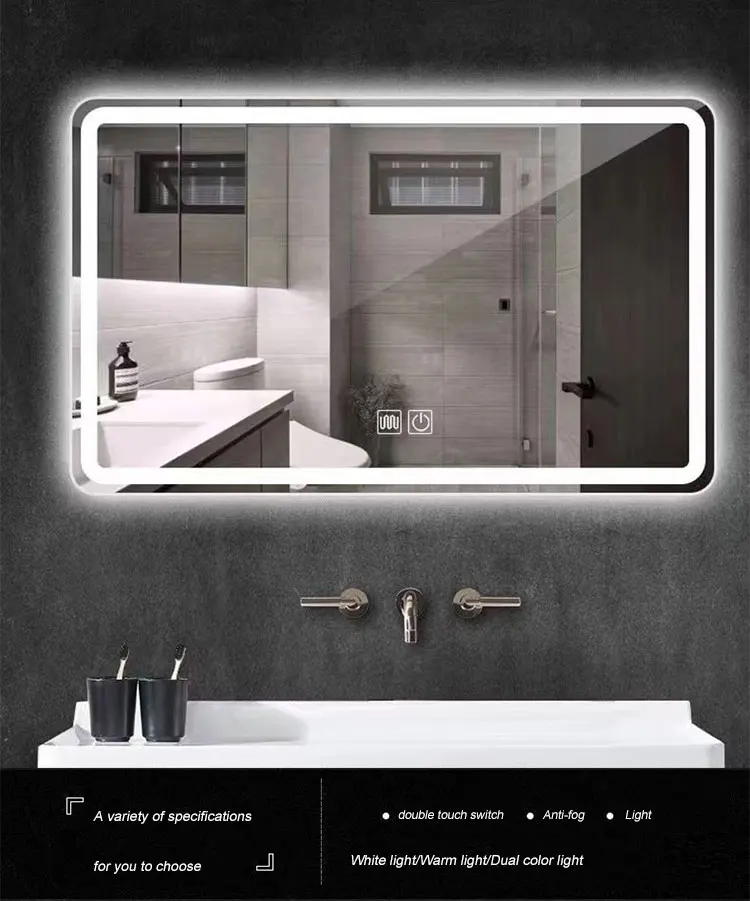 Modern Style Rectangular Time Display Mirror Bathroom Customized Led ...