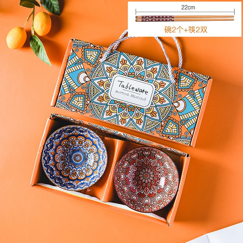 Bowls Plate Dinnerware Tableware Set 4 Bowl 1 Plate Gift Box Set Bohemian Ceramic Minimalist Vintage Giveaways Dinner Set 72 Pcs