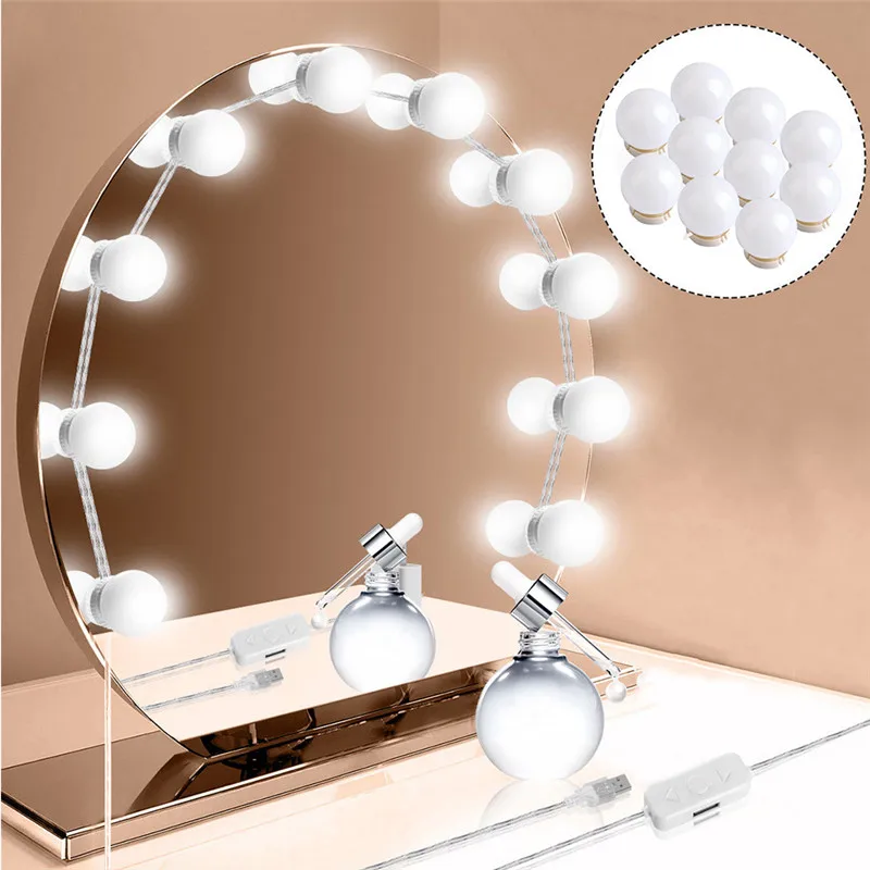 Luces LED de espejo de vanidad de 10 piezas LED de maquillaje espejo bombilla Kit regulable USB Hollywood Vanity Lights 