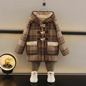 Customized Boys' Winter Plaid Zipper Long Fleece-Lined Thick Eco-friendly Warm Coat Western Style Clothes for Kids