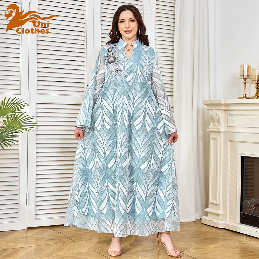 NEW High Quality EID Full Length Islamic Clothing Muslim Women Dress  Fashionable Long Blouse Mesh Dress Stylish Abaya for Women