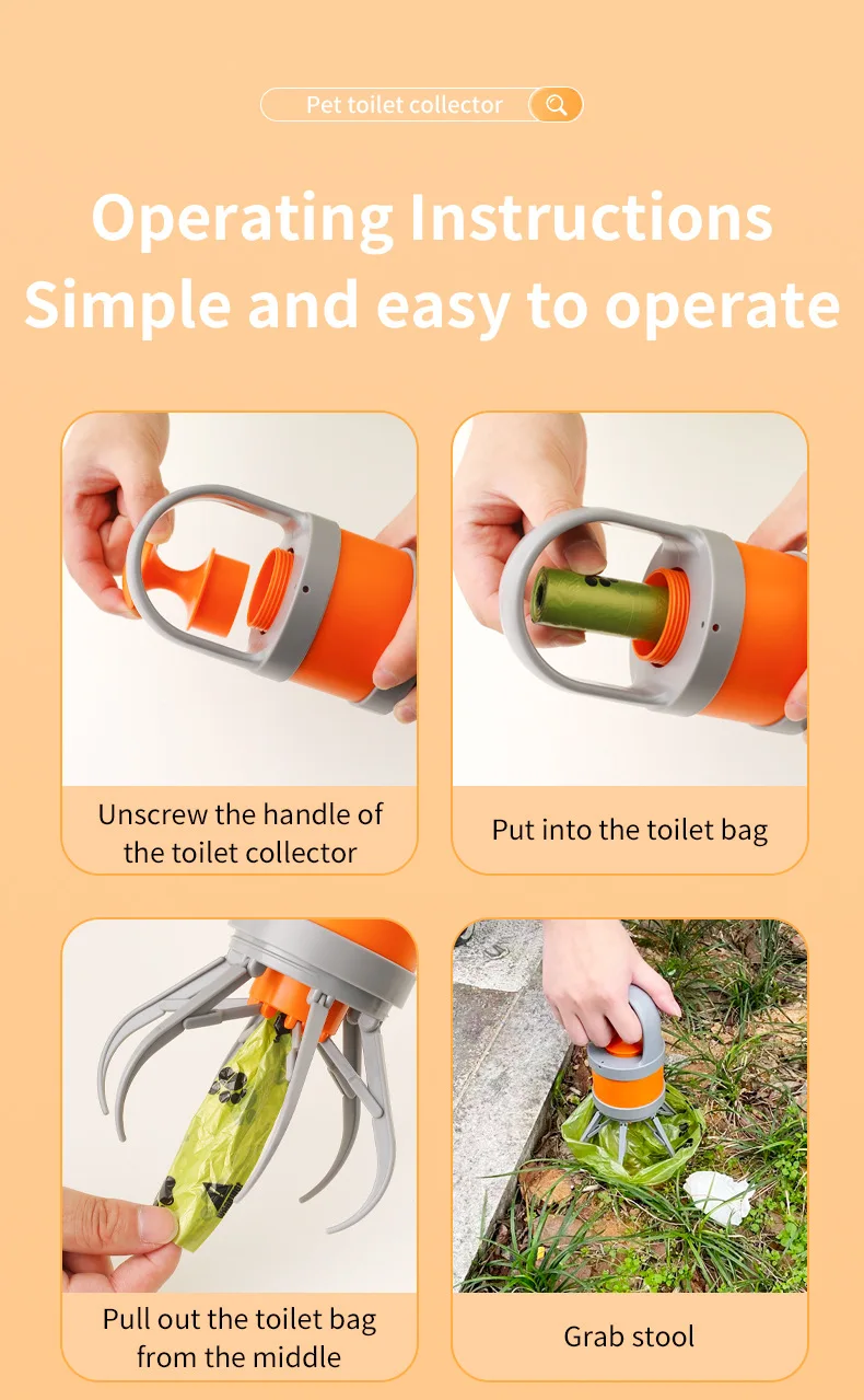 Portable Dog Poop Scooper Sanitary Dog Waste Picker Upper With Bag