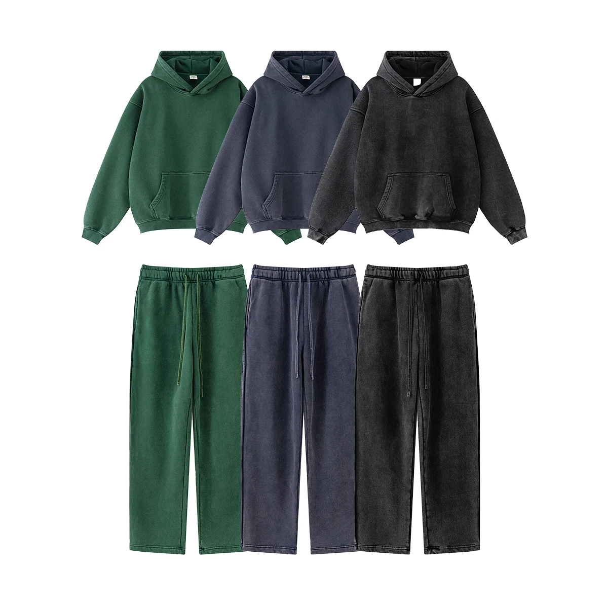 2024 New Men's Loose and Plush Straight Leg Pants Heavyweight Hip-hop Pants Contrasting Ribbon Casual Sweatpants  Trousers