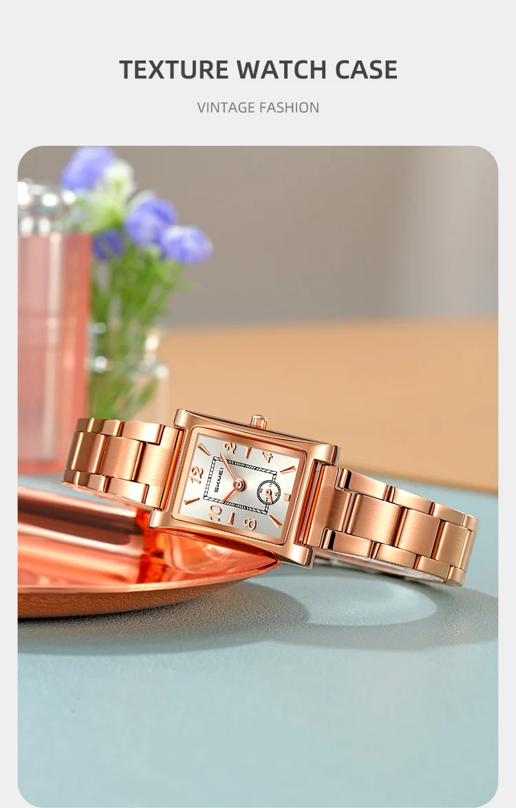 Skmei 2570 Elegant Fashion Women Quartz Watch Costume Stainless Steel Band Waterproof Rectangle in Stock Casual Watch Set