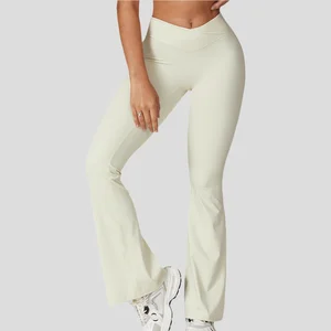 Recyclable Fabric V Cross High Waist Quick Dry Yoga Flare Pants Casual Sports Wide Leg Hip Lift Solid Wholesale Yoga Pants