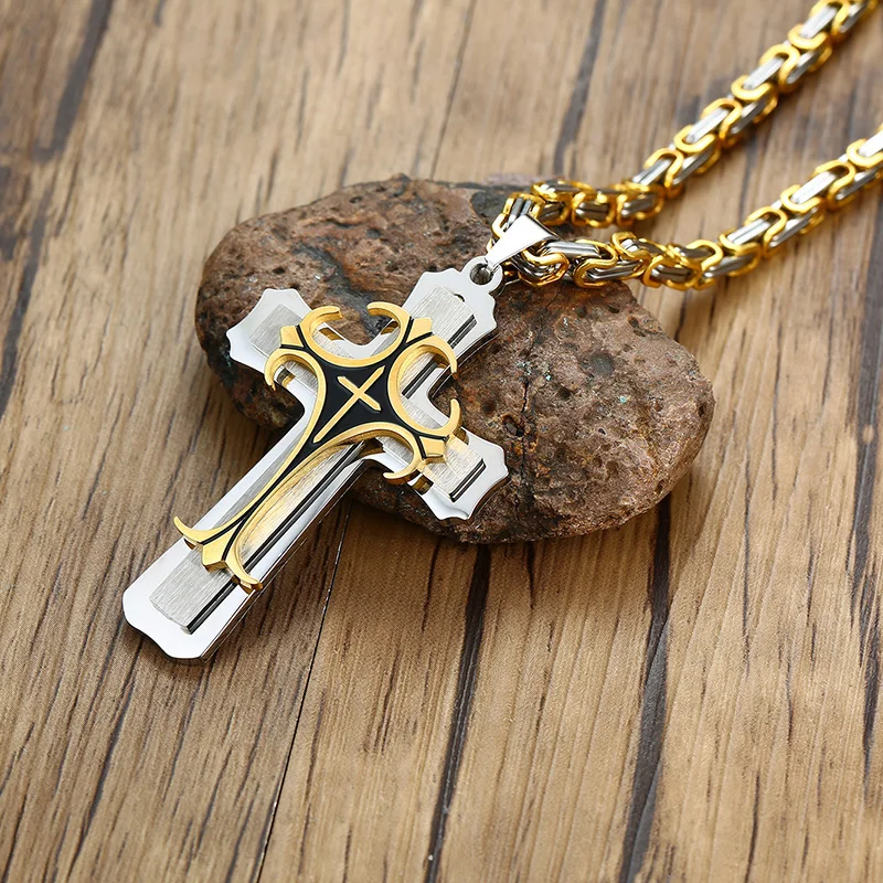 Punk Rock Ornaments Gold Stainless Steel Catholic Cross