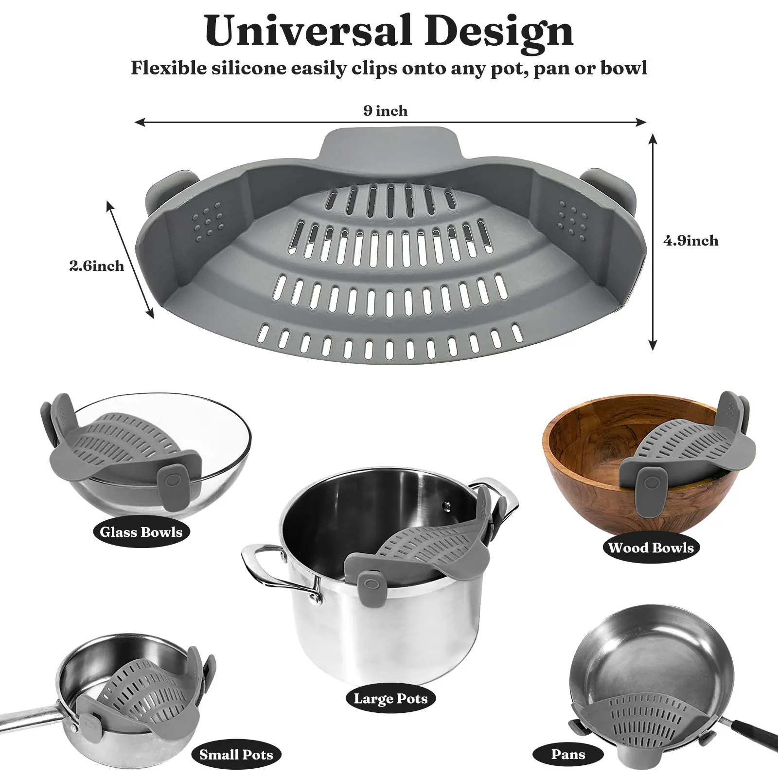 Colorful Silicone Pot Strainer Colander Adjustable Clip On Strainer For