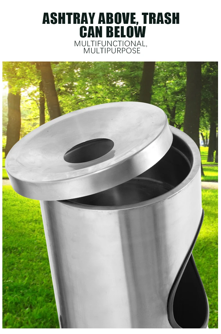 Stainless Steel Double Bin Windproof Ashtray for Sidewalk Public Cigarette Waste Collector Heavy Duty Ashtray