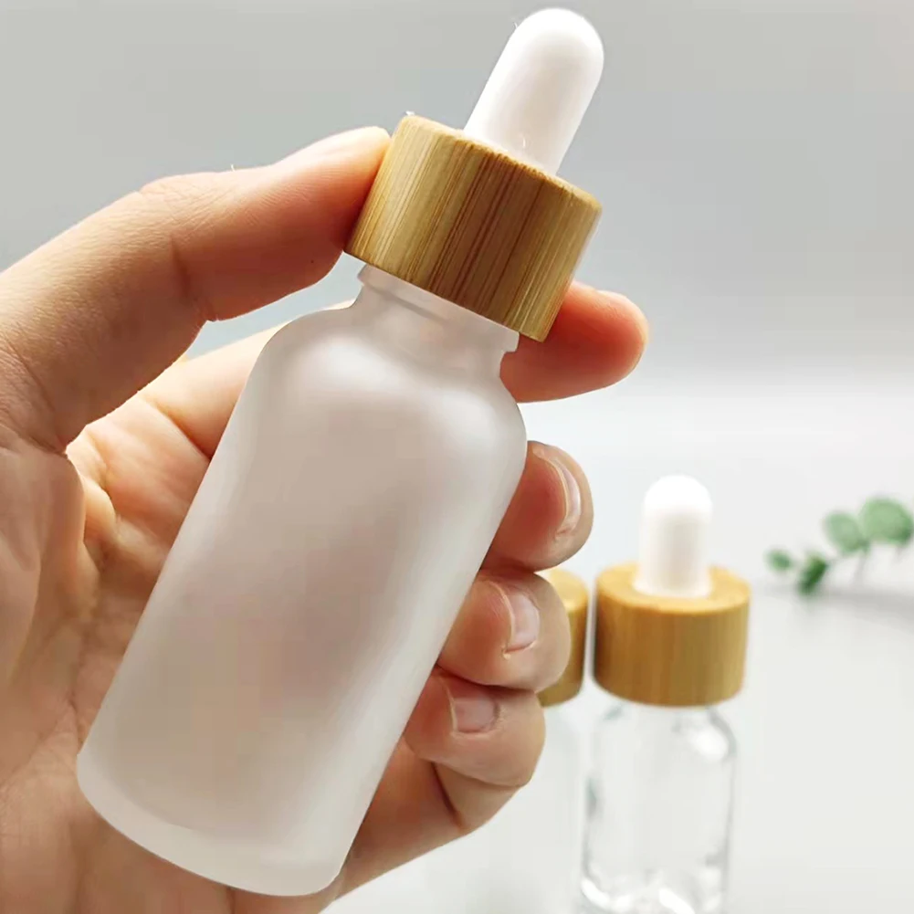 5ml 50ml Empty Glass Dropper Bottle With Bamboo Lid Frosted Glass