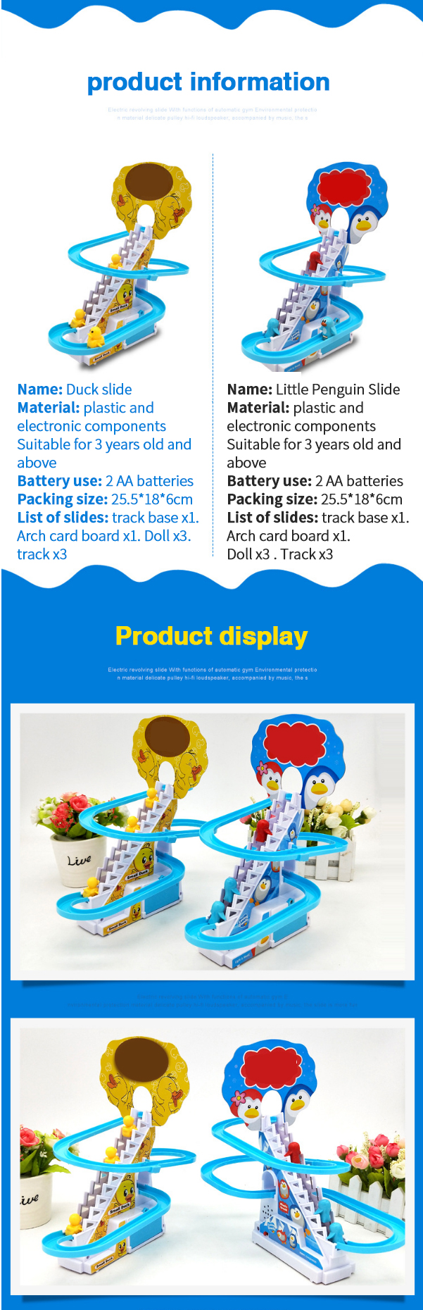 Children's Duck Competition Set up Stair Climbing Track Slot Machine Toy Led Flash and Music Little Duck Toy