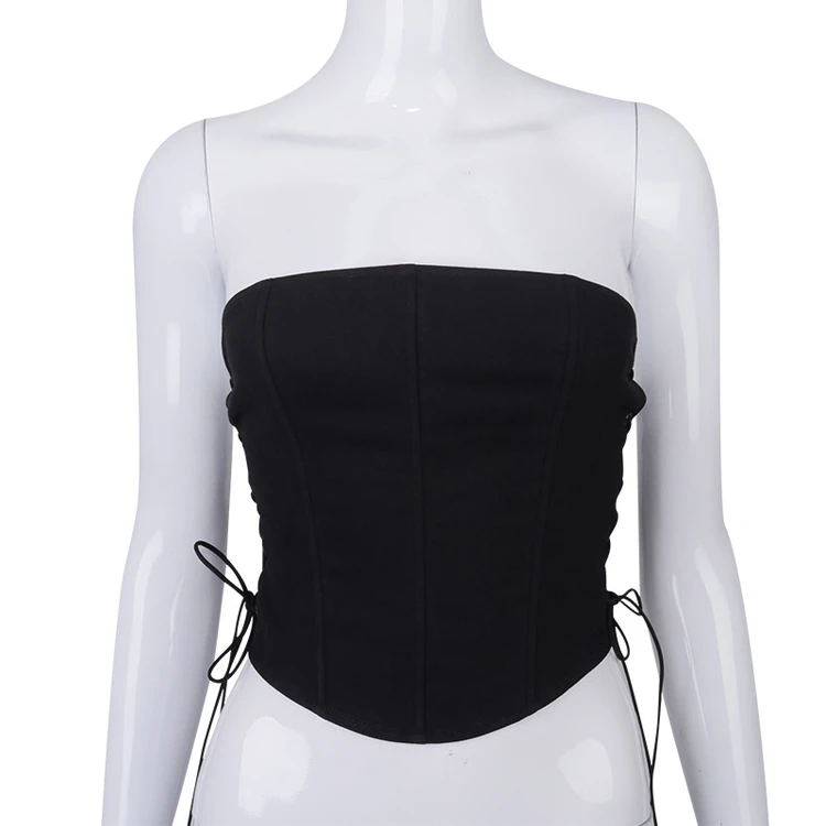 Spring Summer Fashion Push up Bustiers Wear Out Underbust Lace Women Sexy Strapless Tube Top Draw String Body Corset Top