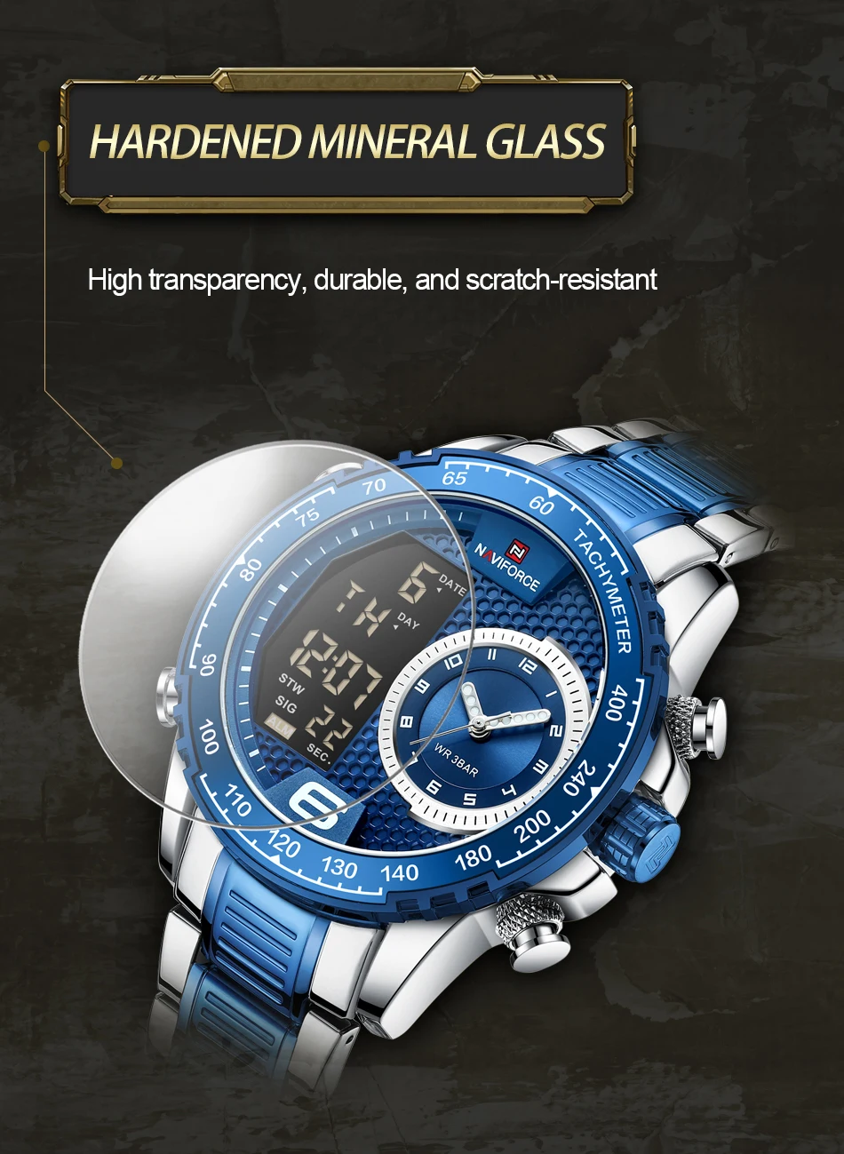 NAVIFORCE Casual Quartz Watch Men Stainless Steel Men Led Clock Male Waterproof Watches relogio masculino 9199S