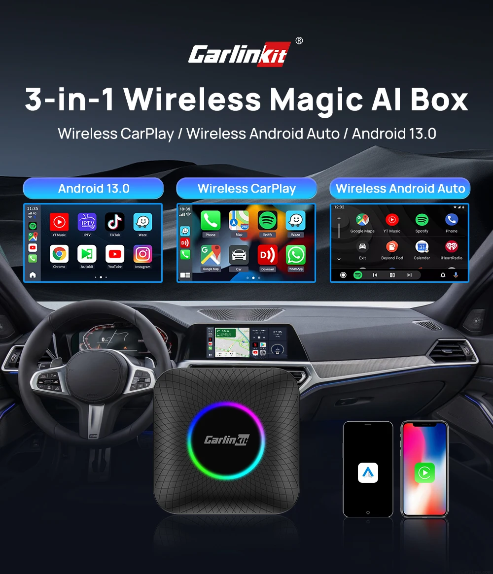 Carplay Ai Box Android 13 - Universal TBOX LED Ambient