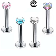 Hot F136 titanium lip body piercing jewelry G23Titanium Zircon inner thread lip piercing jewelry