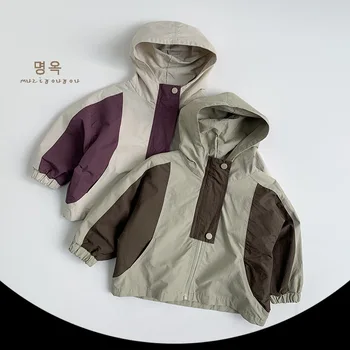 2025 Spring New Style Children's Color-Blocking Baby Jacket Japanese Style Tops for Boys Girls Personalized Outdoor Clothing