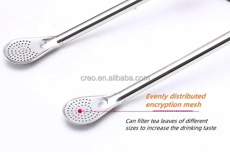 product one stop supply drinking accessories stainless steel yerba mate tea straw spoon with brush  color beads handle for unique gifts-2