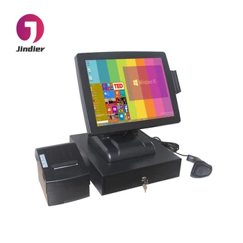 15 inch POS system with thermal printer cash drawer barcode scanner