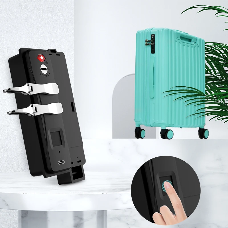 Embedded TSA  Intelligent  Fingerprint Lock Accessories for Suitcase Luggage Finger Code Lock Built in Battery Zipper Puller Set