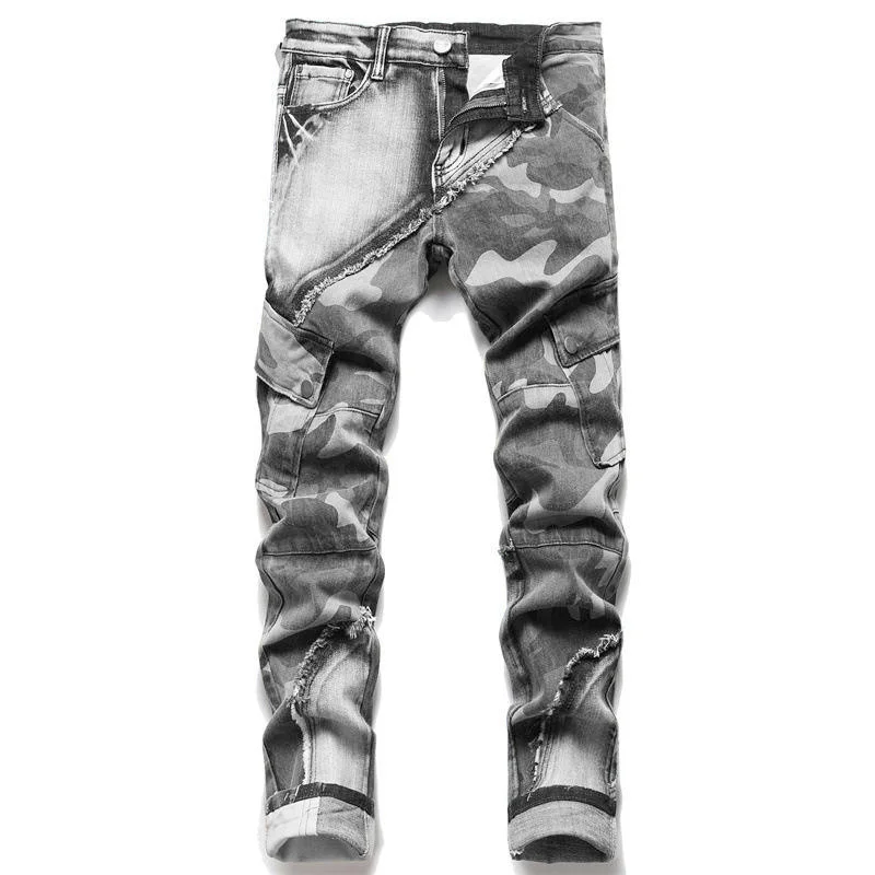 2024 Men's Designer Straight Slim Fit Patchwork Jeans Comfort Skinny Biker Denim Pants for Streetwear