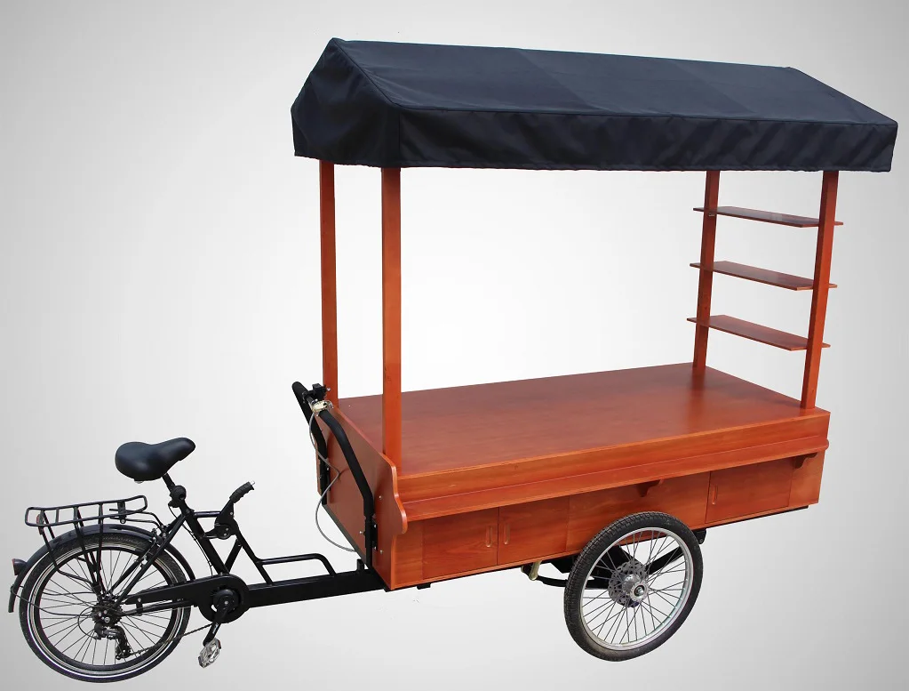 Carrito de venta de comida móvil para Europa, bicicleta de café