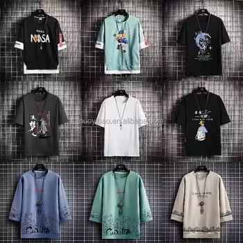 Mens Oversized T Shirts Tees Distorted Portrait Print Crew Neck Cotton Tops Streetwear Casual Shirt