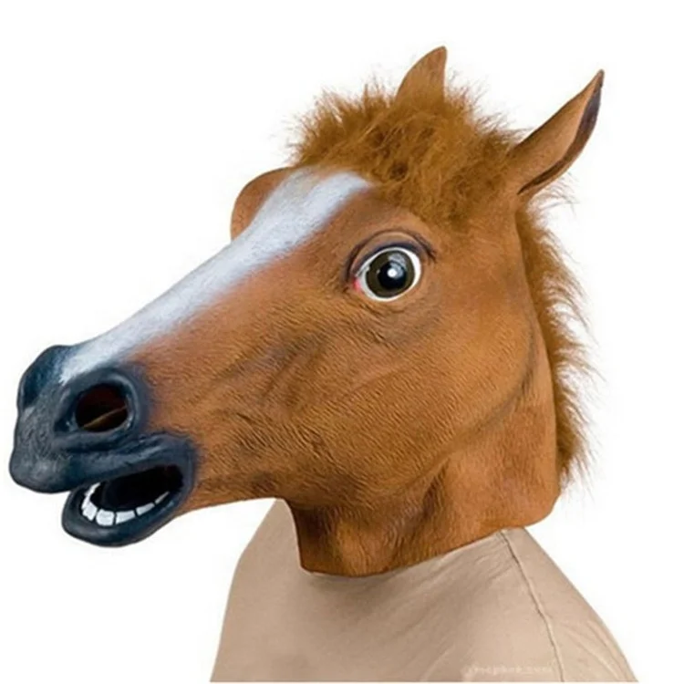 PoeticExist Anime Party Animal Hacker Cyberpunk Horse Head Face Anime Scary Latex Horror Celebrities Halloween Realistic Mask