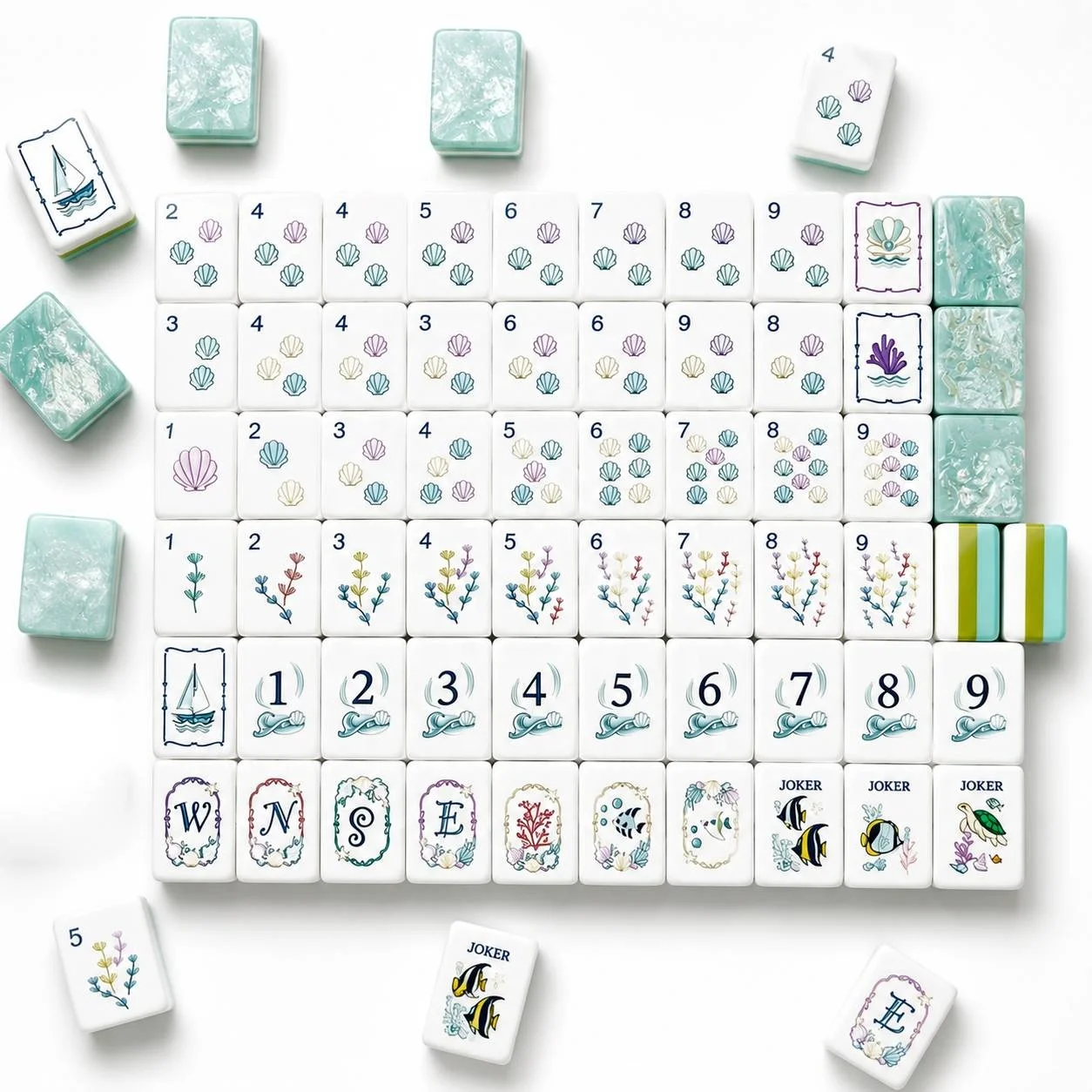 Pearlescent Nature Themed Ocean Fish Print Eco-Friendly Water Resistant 4-Layer Travel Portable Luxury Acrylic Mahjong Tiles