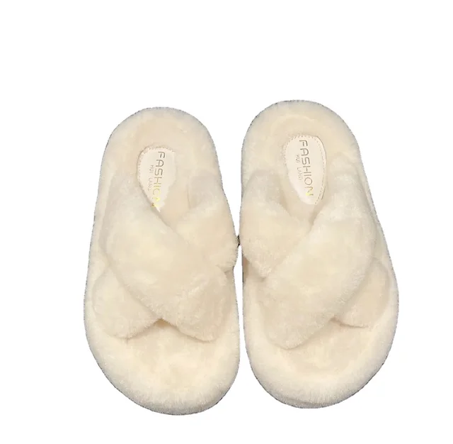 Classic cross design, fashionable and warm, women's high woven, high-density, and eco-friendly fur customized slippers for exter