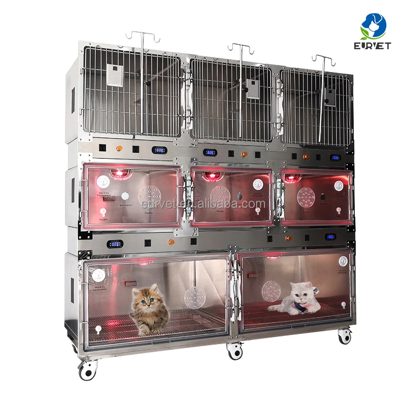 EUR VET Practical Veterinary Dog Cage Temperature Control and Oxygen  Infused Pet ICU Hospital Equipment
