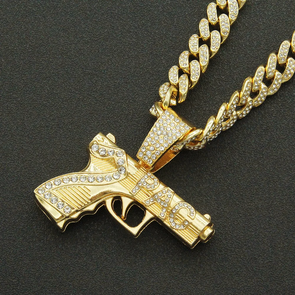 Wholesale Iced Out Cuban Link Chain With Bling AK47 Gun Pendant Necklace Jewelry Colgante De Pistola