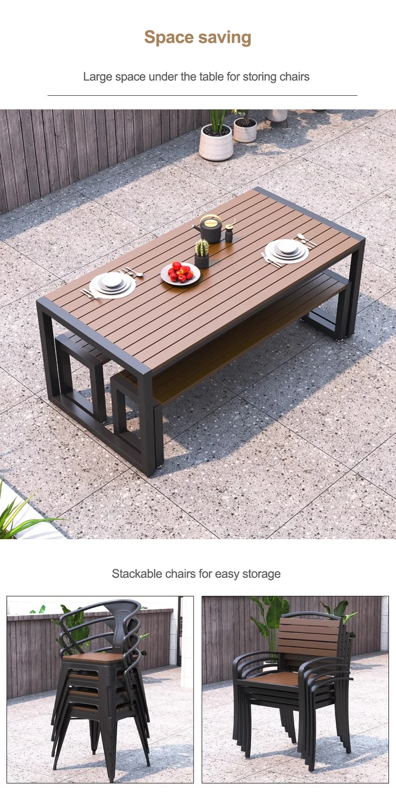 Modern Design Courtyard Outdoor Plastic Wood Tables and Chairs Cafe ...