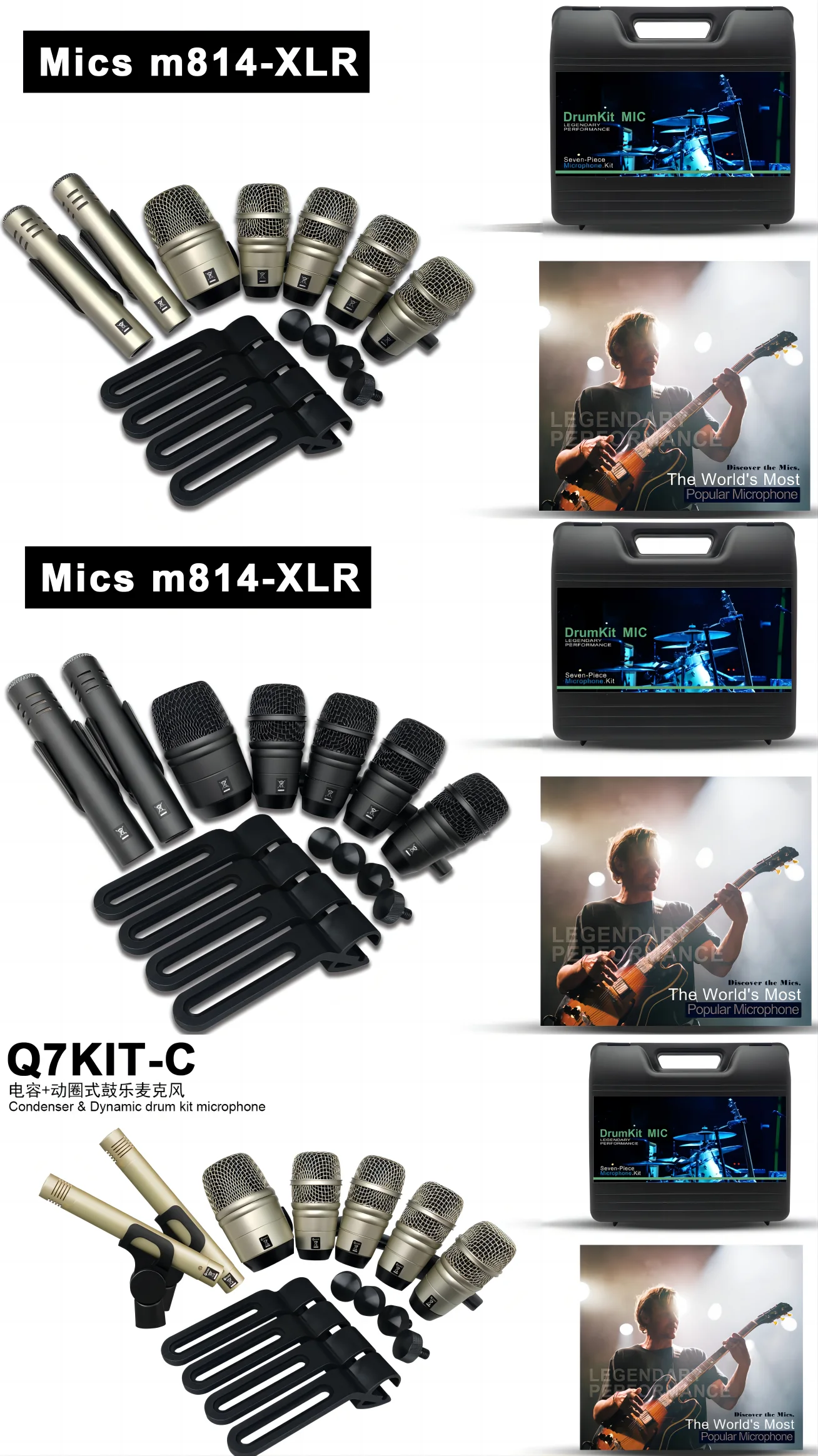 Multifunctional Drum Microphone Kit Musical Instrument 7 Pcs Mic For