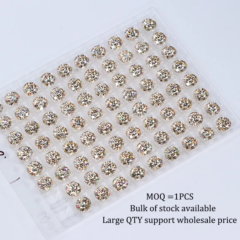 Wholesale Price Moissanite Diamond Stones  Loose Gemstone  1 Carat 2ct 3ct Round Cut champagne Moissanite for Jewelry Making
