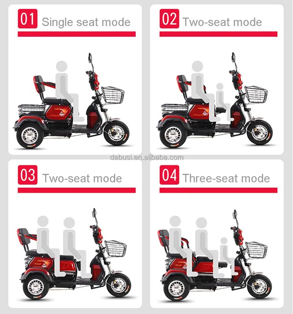 Electric Tricycle Scooter with 500W-800W Motor & 48V Battery