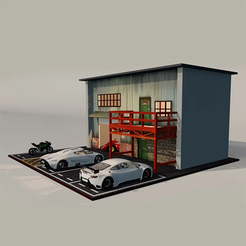 1:64 Diecast Model Car American Style Garage Parking Scene