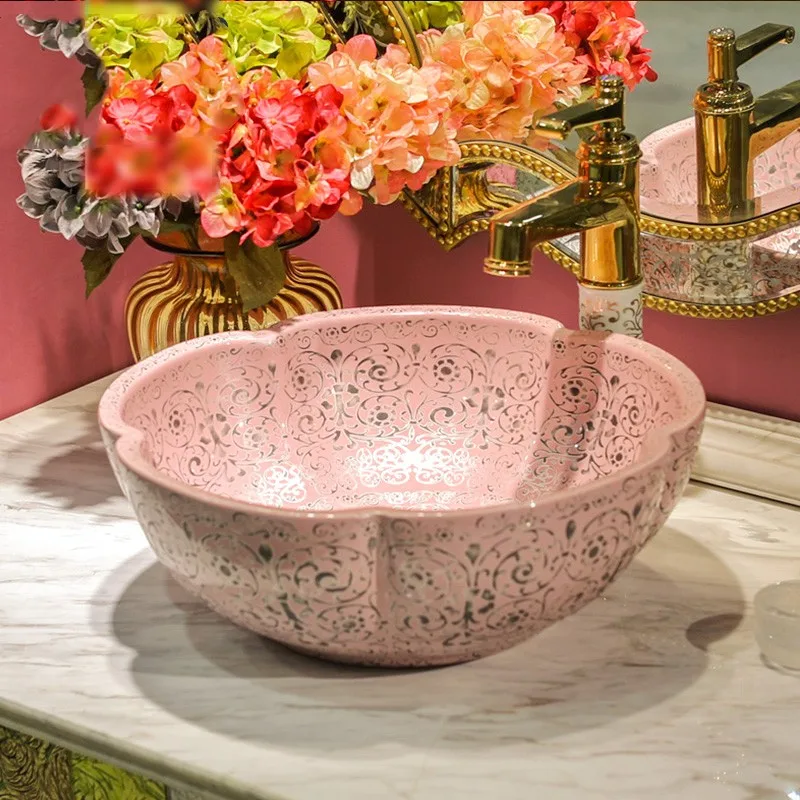 Lavello Da Bagno A Forma Di Fiore Di Loto In Ceramica - 61 Cm, Colore Perlato, Con Scarico Popup - Foto 7