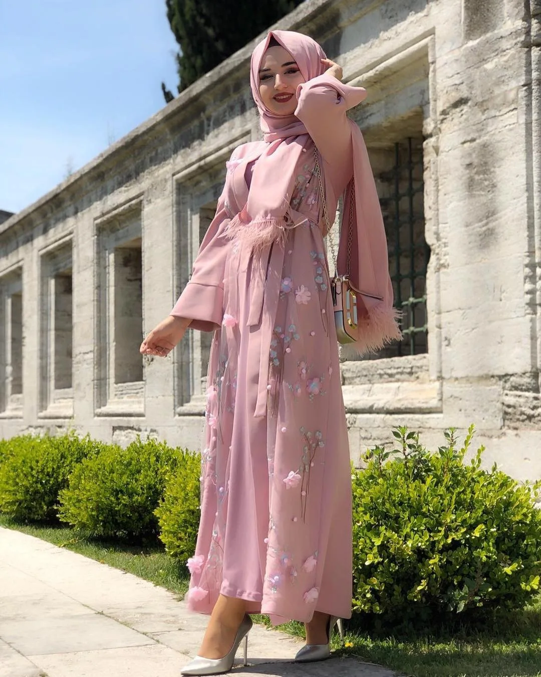 long kimono dress abaya pink Shop Abaya Kimono Style Pale Pink