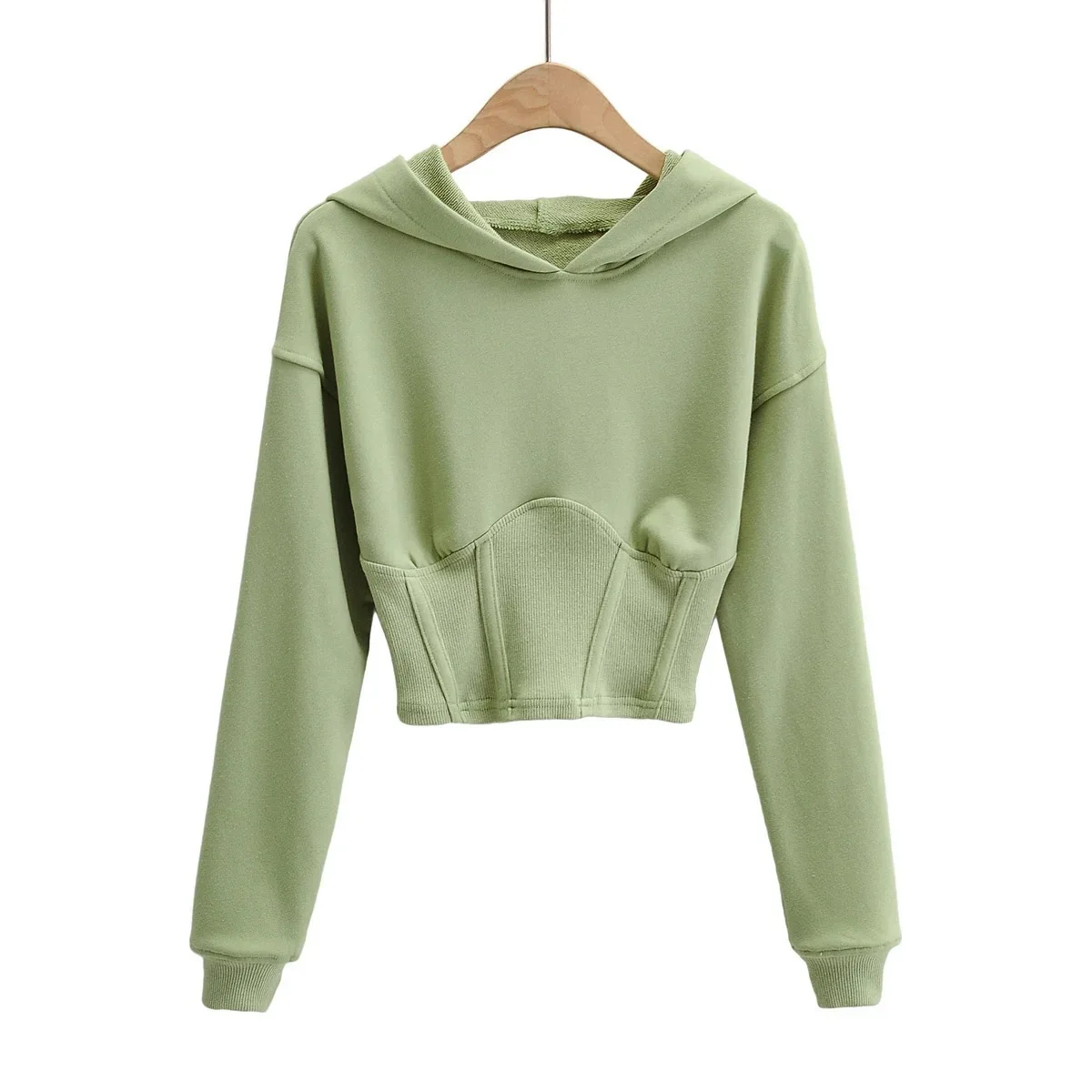 Autumn and Winter Pure Color Corset Waist Sweater Hoodie