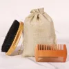 16146 lint bag bamboo oval beard brush pear wood grate 2pc set
