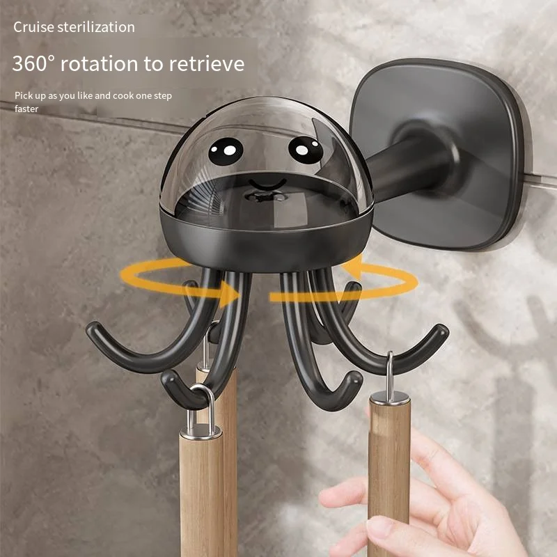 Powerful multi-functional six-claw rotary novelty hooks kitchen storage 360-degree traceless novelty hooks home free punch stick novelty hooks