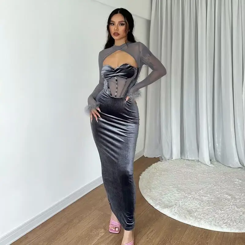 knee length dresses for ladies Women Solid Black V-Neck Front Button-Up Crepe Thigh-High Slit Straight Hem Bodycon  Midi Dress main image 1
